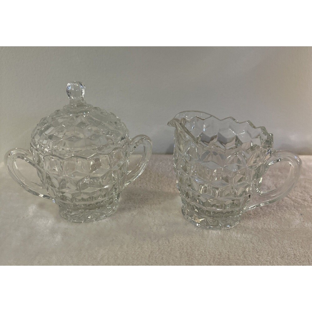 Fostoria Creamer & Lidded Sugar Bowl Set American Crystal Vintage Holiday Party